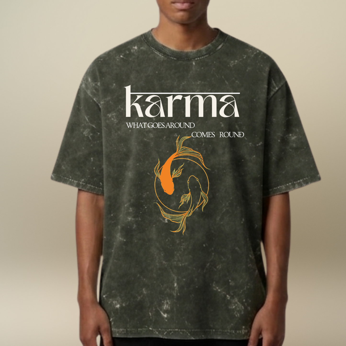 Karma- The koi fish - Acid Wash T-shirt for Men
