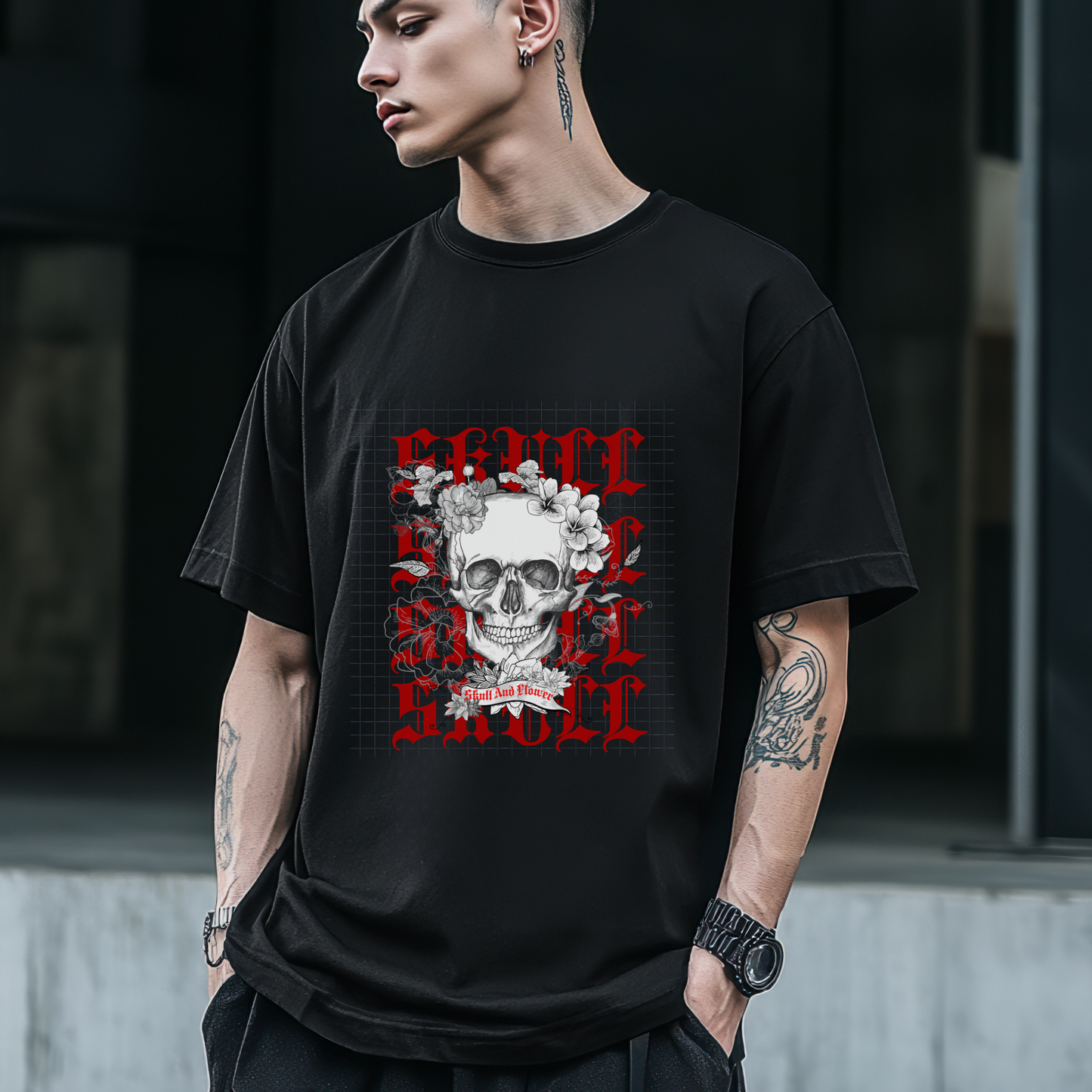 Skull faced Oversized Gothic T-shirt