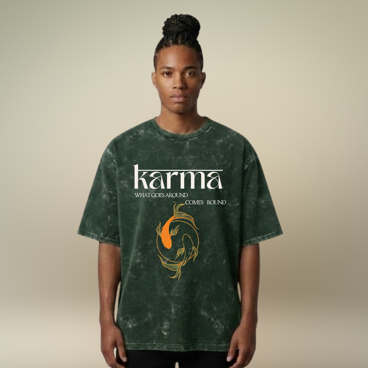 Karma- The koi fish - Acid Wash T-shirt for Men