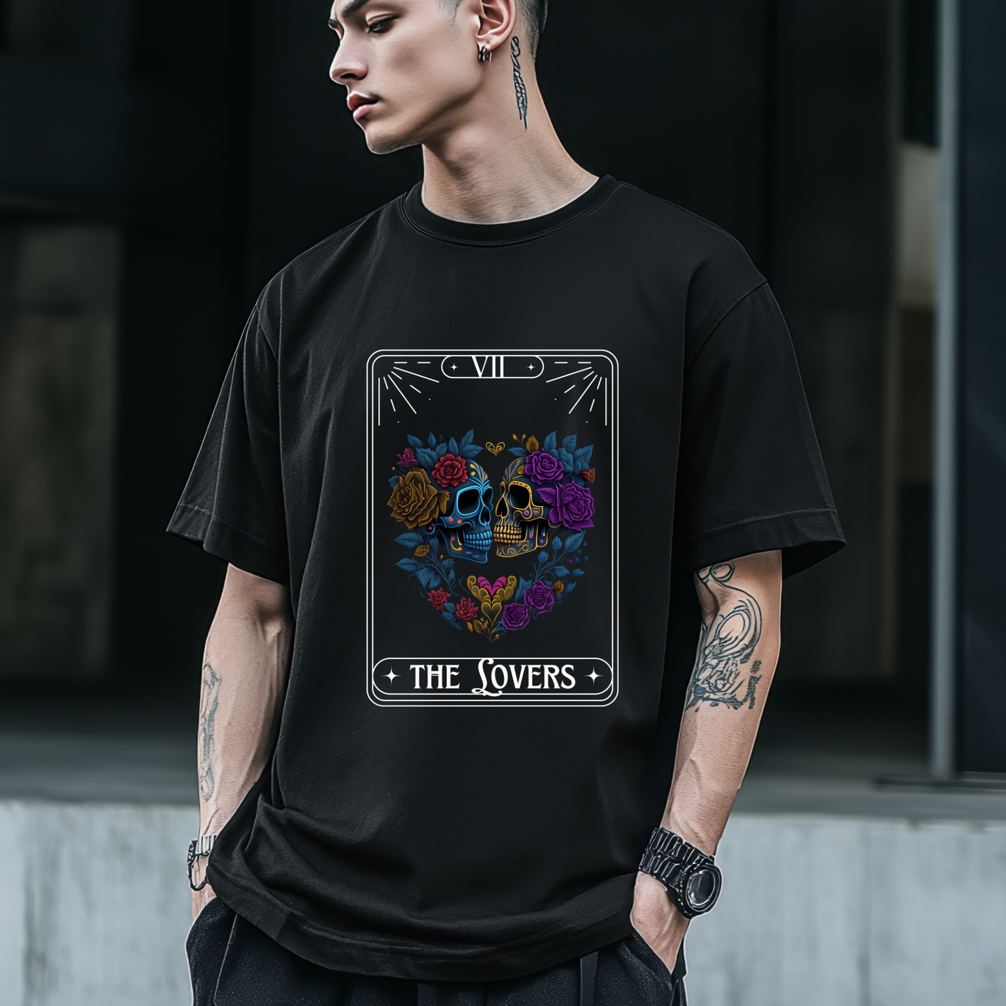 The Lovers Skull Tarot Gothic T-shirt