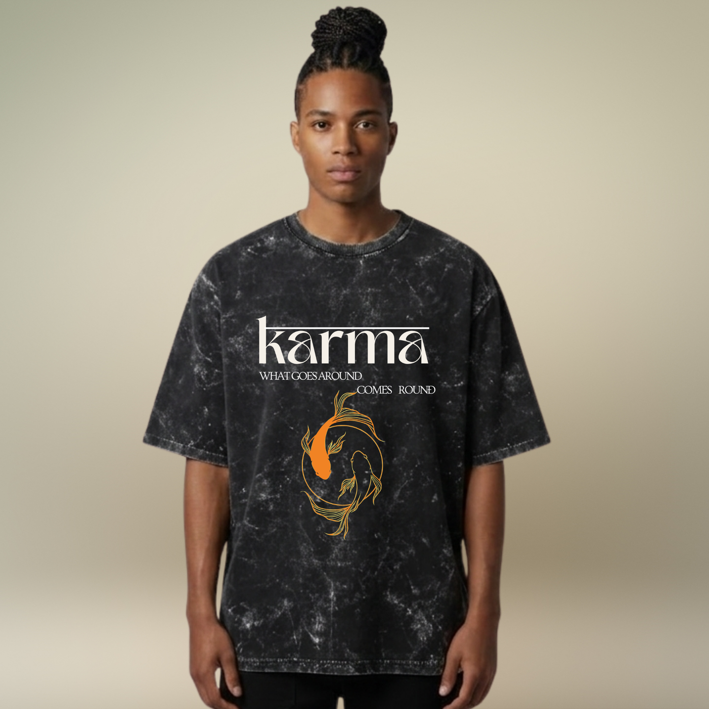 Karma- The koi fish - Acid Wash T-shirt for Men