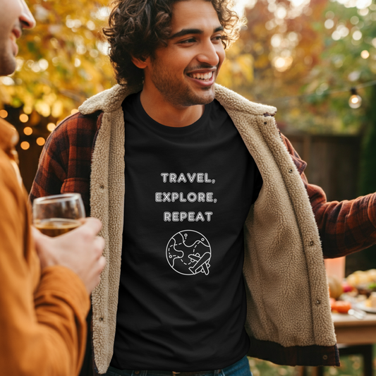 Travel, explore, repeat , globe travel T-shirt