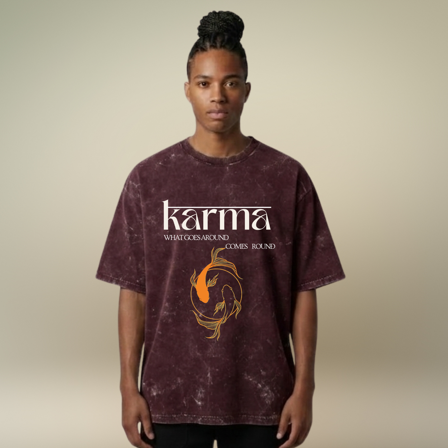 Karma- The koi fish - Acid Wash T-shirt for Men