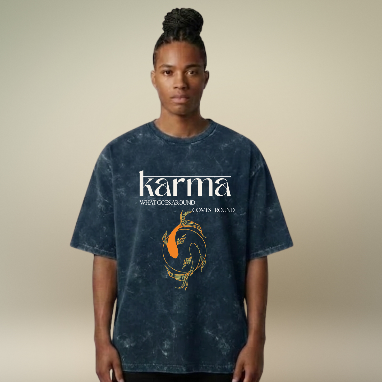 Karma- The koi fish - Acid Wash T-shirt for Men