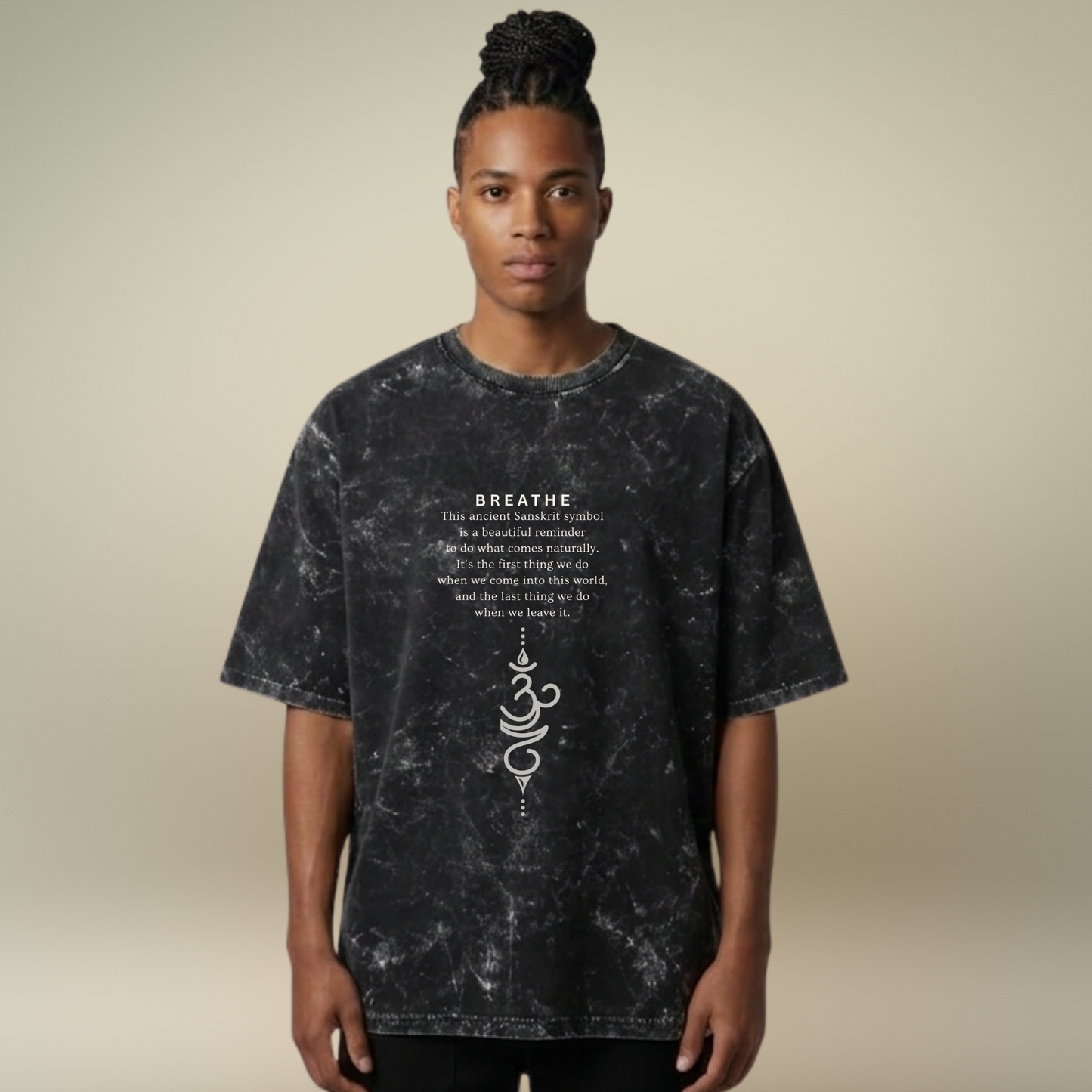 Breathe- The ancient Sanskrit symbol- Acid Wash T-shirt for Men