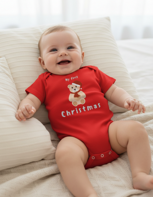 My first Christmas cute bear baby onesie