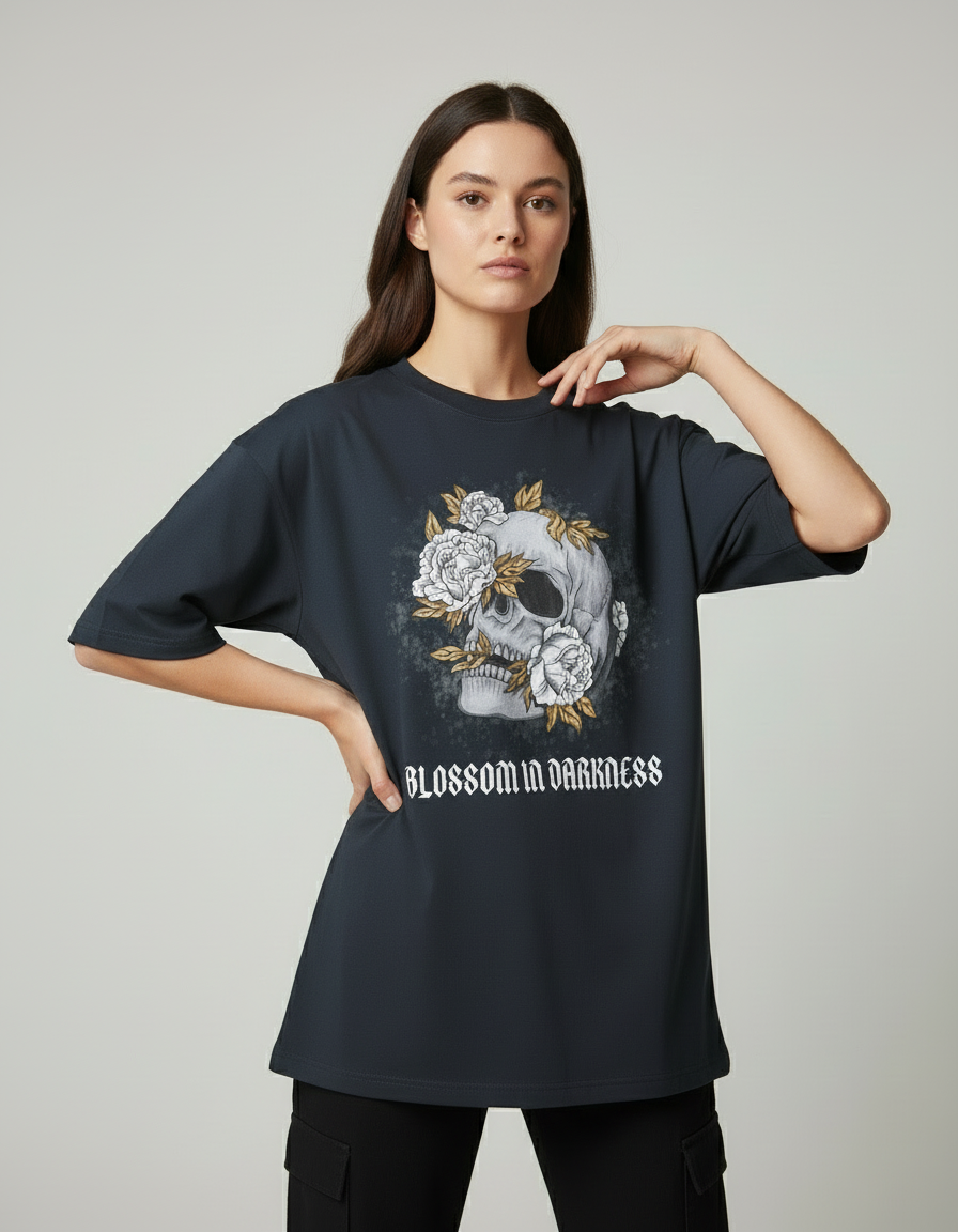 Blossom in darkness skull and roses gothic t-shirt