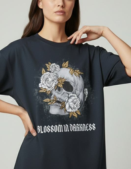 Blossom in darkness skull and roses gothic t-shirt