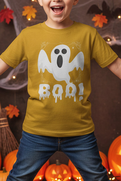 Boo ghost face Halloween Boy's Crew Neck T-Shirt