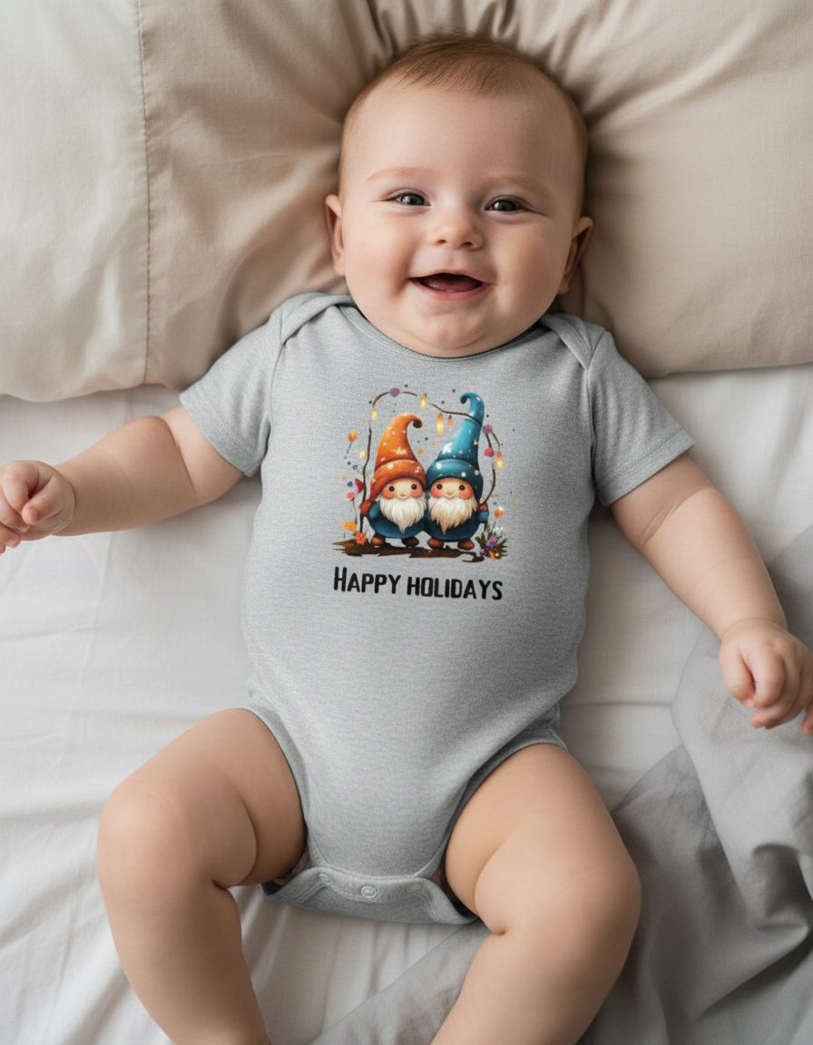 Happy holidays Cute elves baby onesie