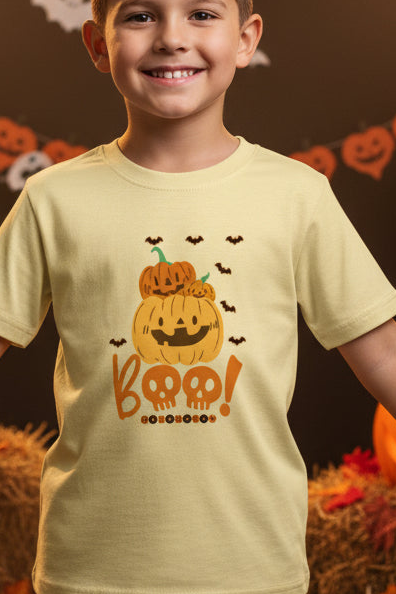 Boo pumpkin Halloween Boy's Crew Neck T-Shirt
