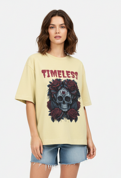 Timeless Gothic Skull and Roses Oversized T-shirt