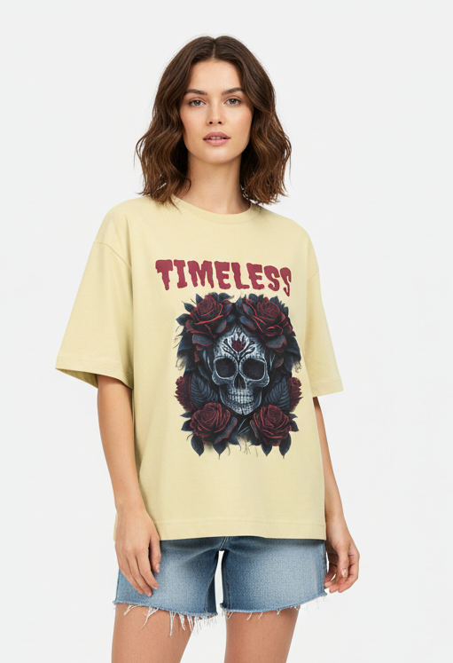 Timeless Gothic Skull and Roses Oversized T-shirt
