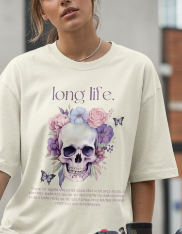 Long Life Oversized Gothic T-shirt with Skull face