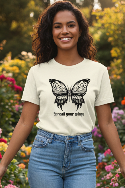 Spread your wings skull faced butterfly Gothic T-Shirt