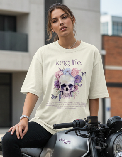 Long Life Oversized Gothic T-shirt with Skull face