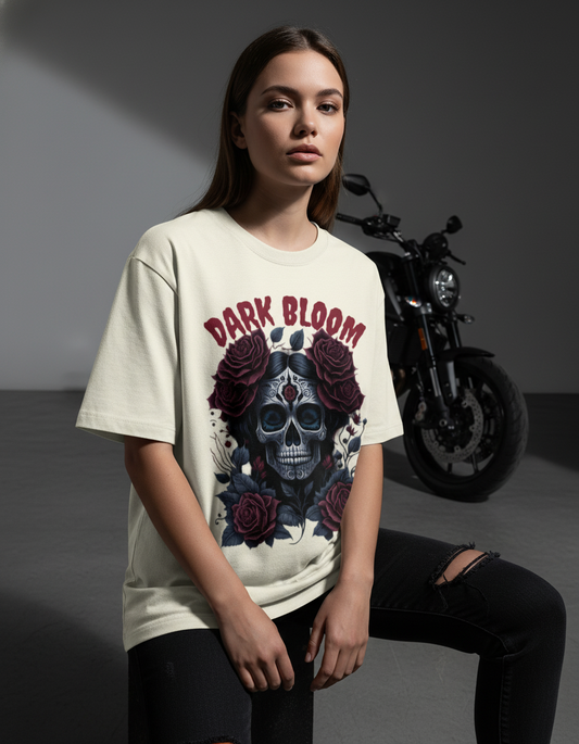 Dark Bloom Skull and Roses Gothic Oversized T-shirt