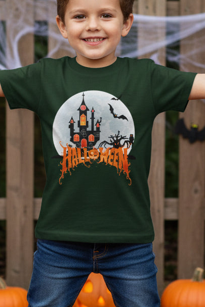 Haunted house Halloween Boy's Crew Neck T-Shirt