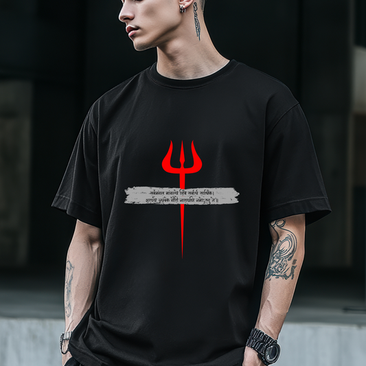 Trishul and sacred chant- Sacred Symbol of Shiva Black T-shirt for Men