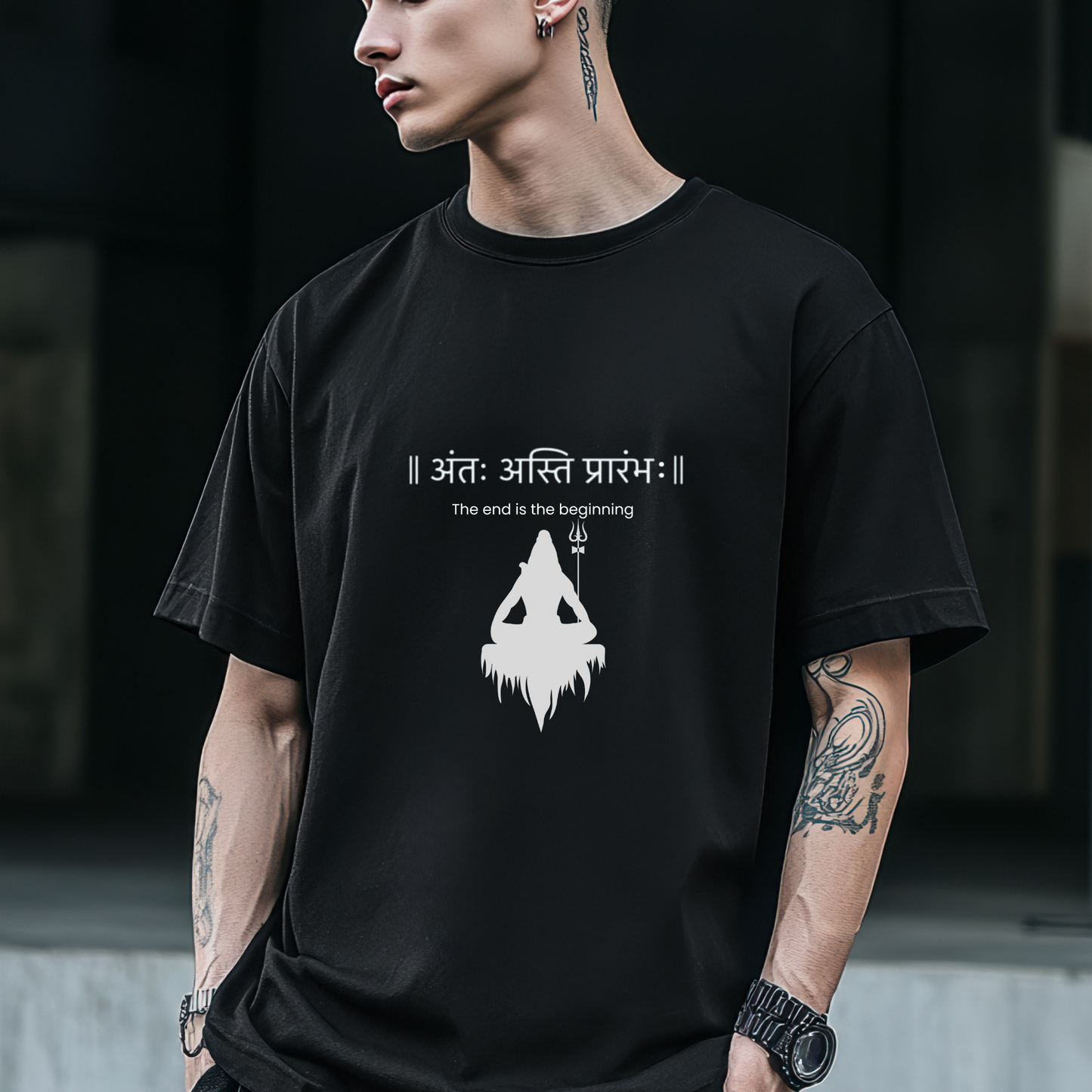 End is the beginning sanskrit quote Mahadev meditation T-shirt