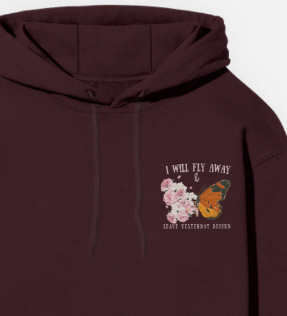Roses and Butterfly Maroon Unisex Hoodie