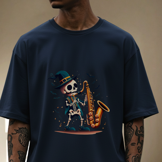 Rock n Roll skeleton with Saxophone Gothic Oversized T-Shirt