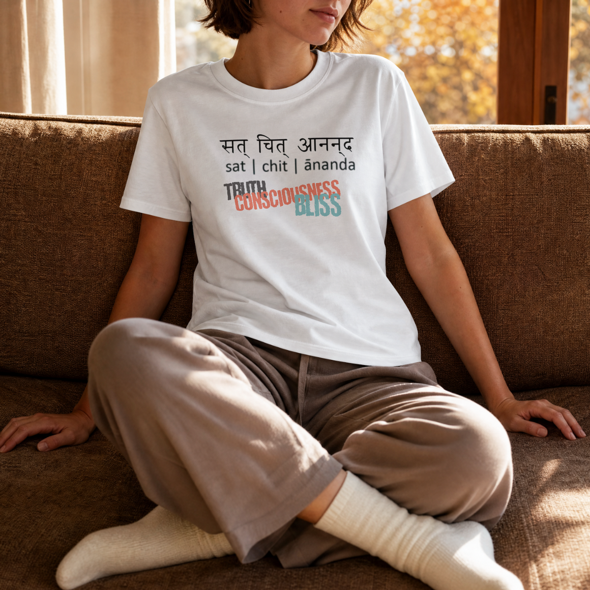Sat Chit Ananda Sanskrit Typography T-Shirt