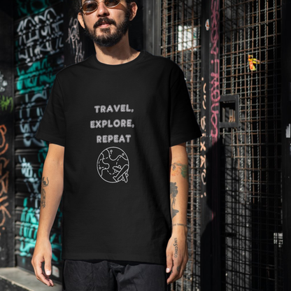 Travel, explore, repeat , globe travel T-shirt