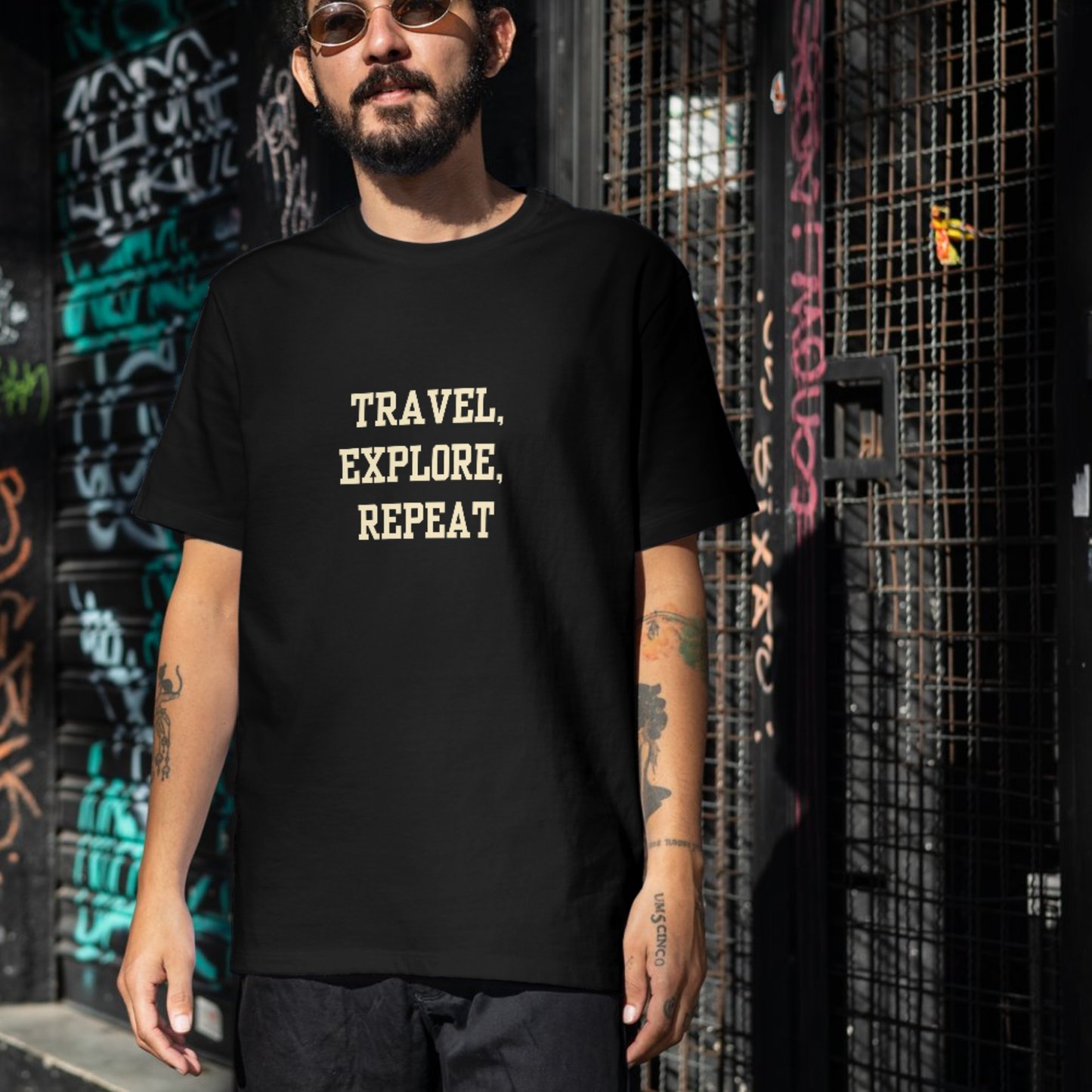 Travel, explore, repeat , saying Men's travel T-shirt