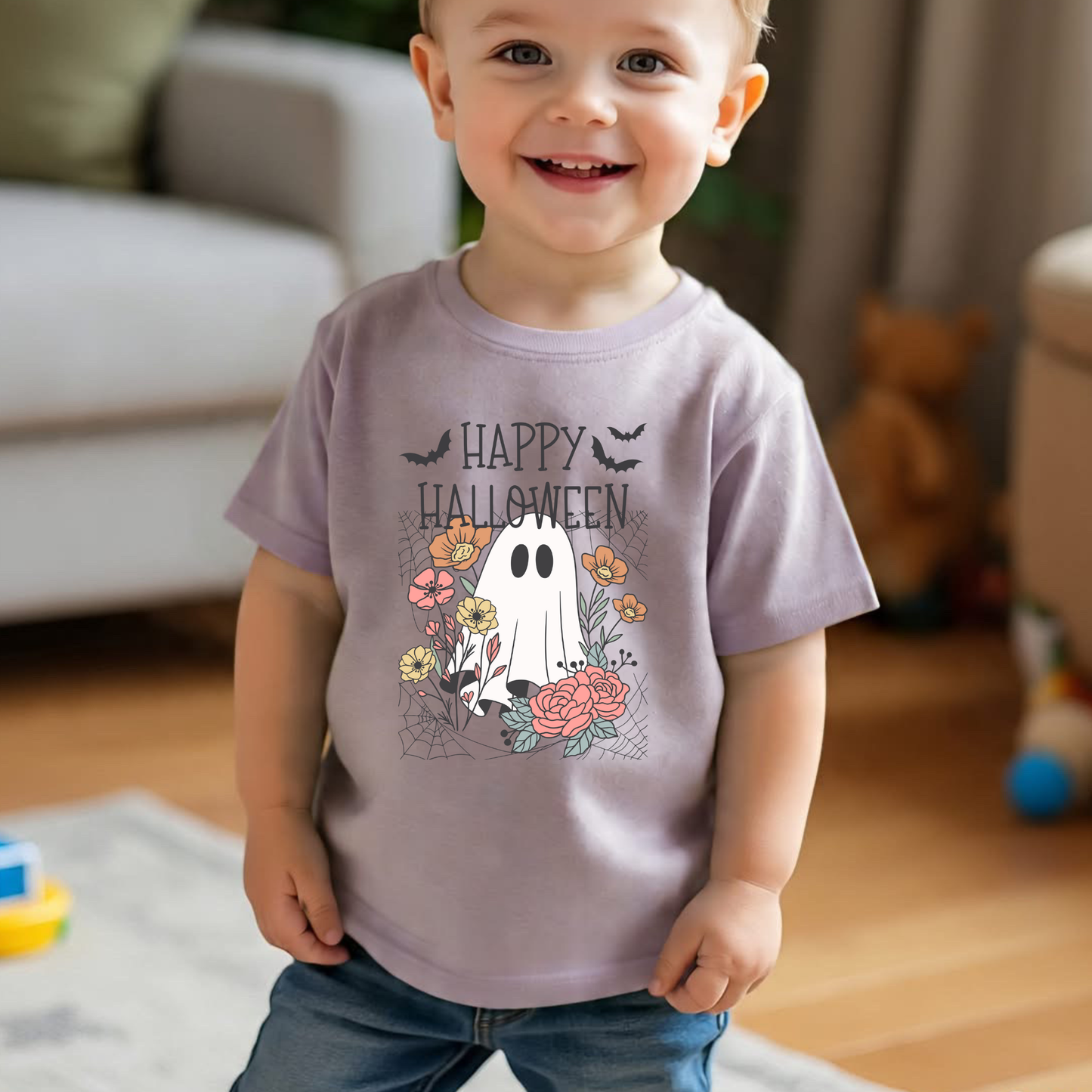 Ghost Faced Halloween Kid's Crew Neck T-Shirt