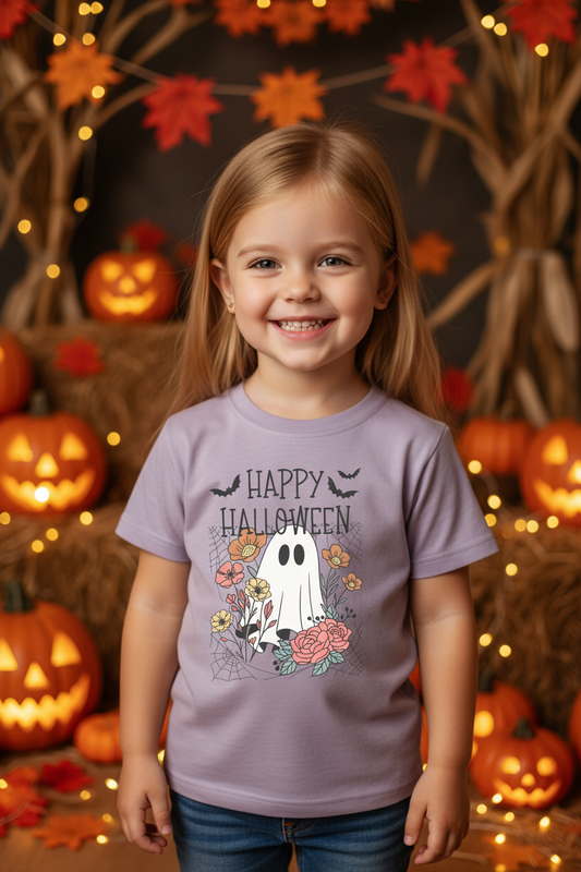 Ghost Faced Halloween Kid's Crew Neck T-Shirt