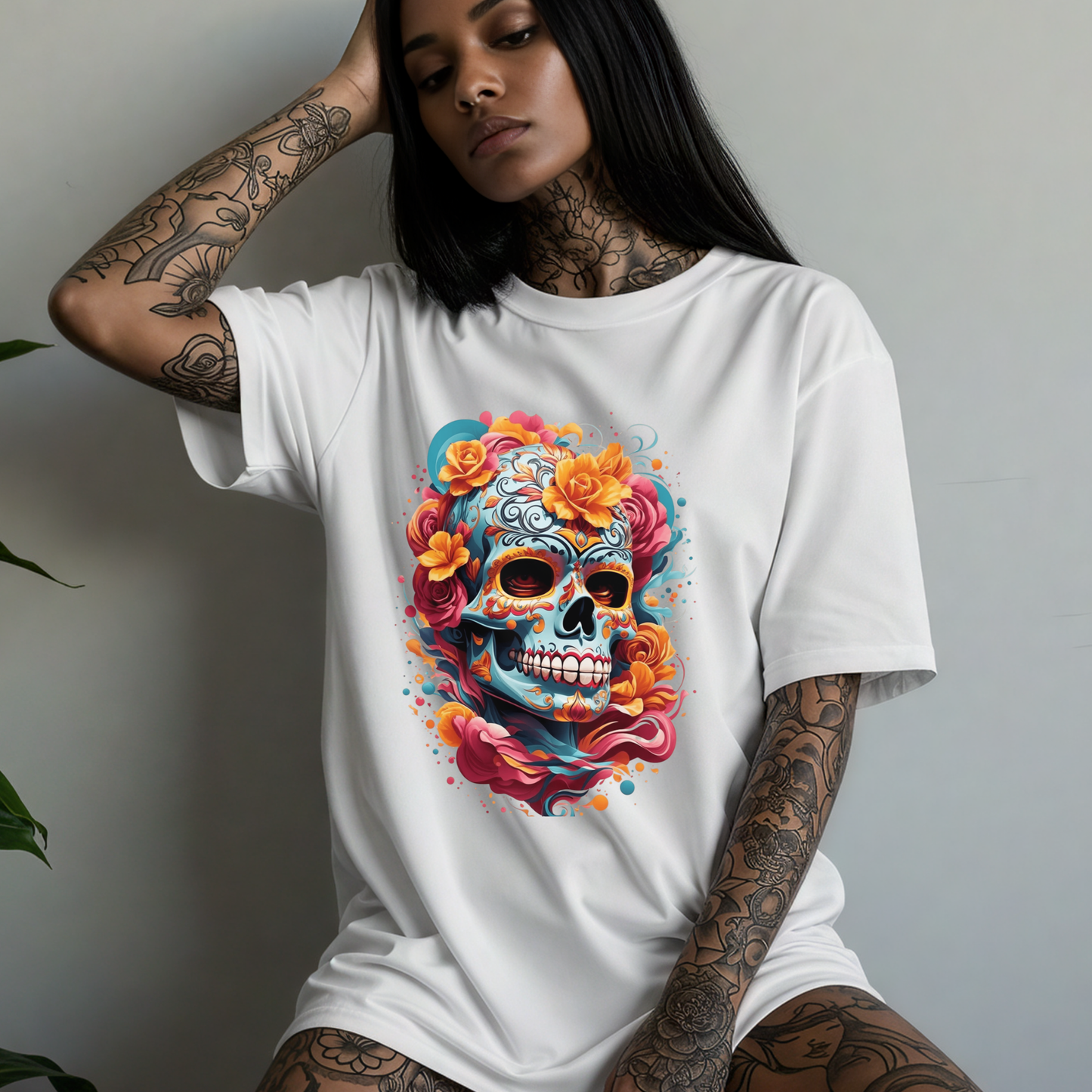 Celebratory sugar skull Women's oversized T-shirt