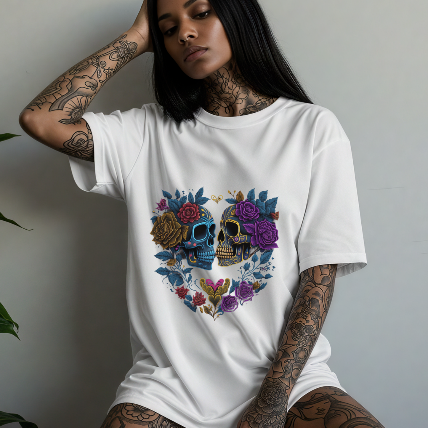 Time Buried in Roses -Gothic T-Shirt – Dark Romantic Floral Skull Tee – Alternative Grunge Fashion