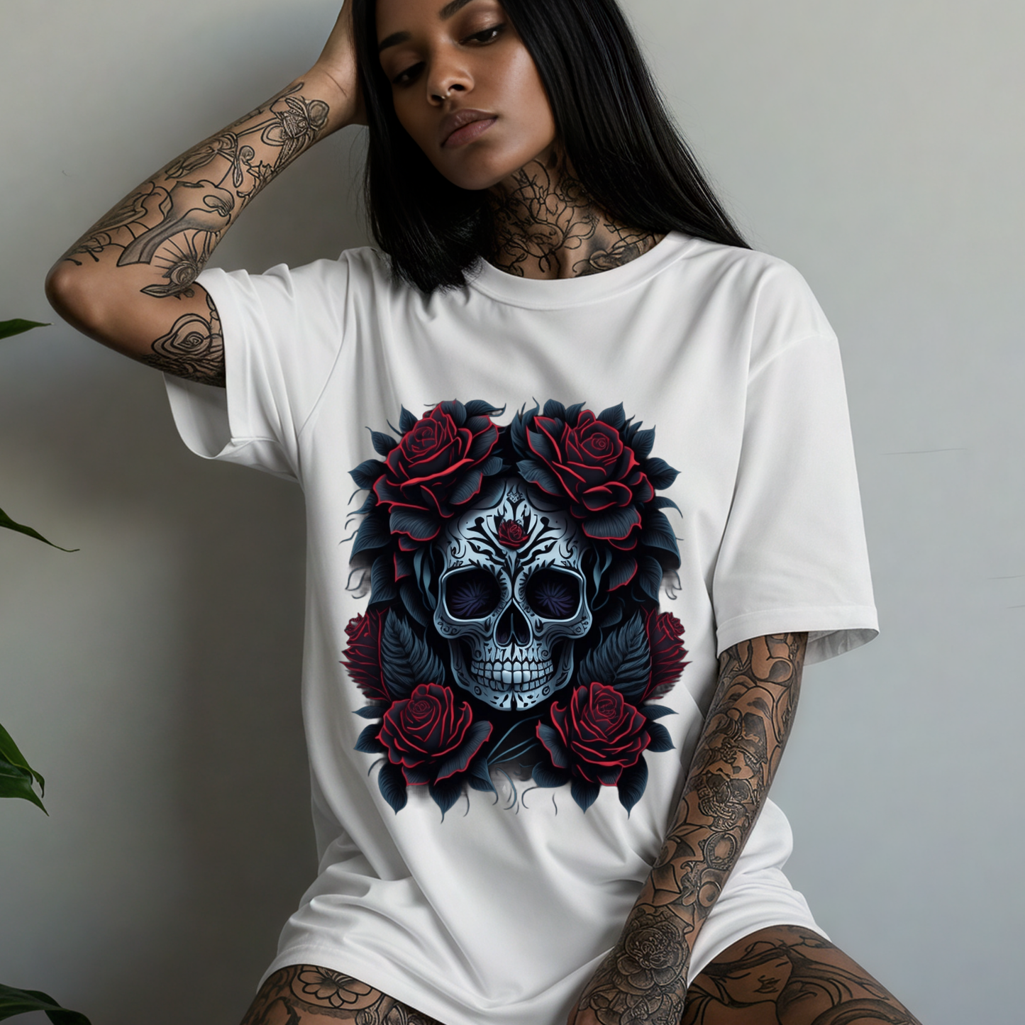 Eternal Elegance --Gothic Skull and Rose T-Shirt for Women | Romantic Dark Aesthetic Tee | Soft Grunge Fashion