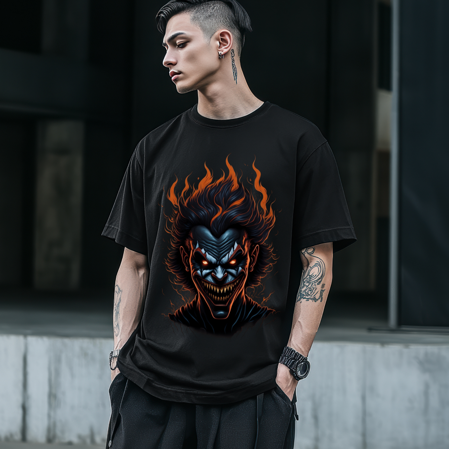 Inferno Soul – Badass Flaming Skull Men's Oversized T-shirt for bike lover and rebels
