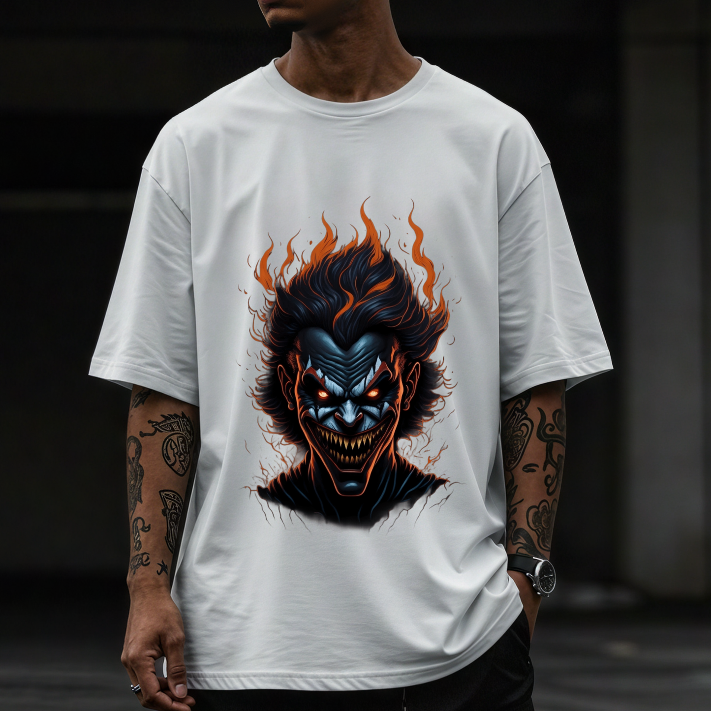 Inferno Soul – Badass Flaming Skull Men's Oversized T-shirt for bike lover and rebels