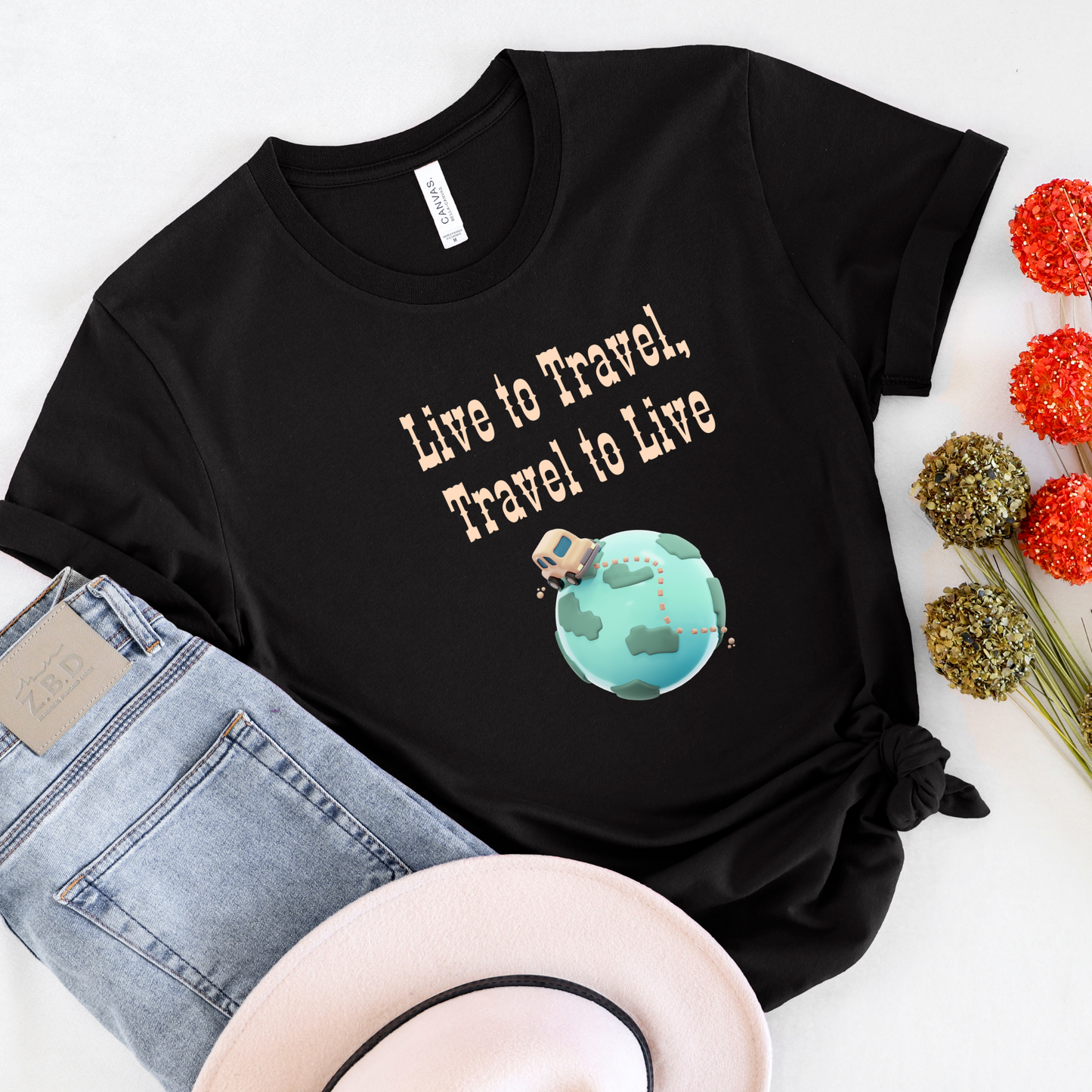 Live to travel globe Men's travel T-shirt