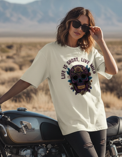 Live wild Gothic Skull T-Shirt