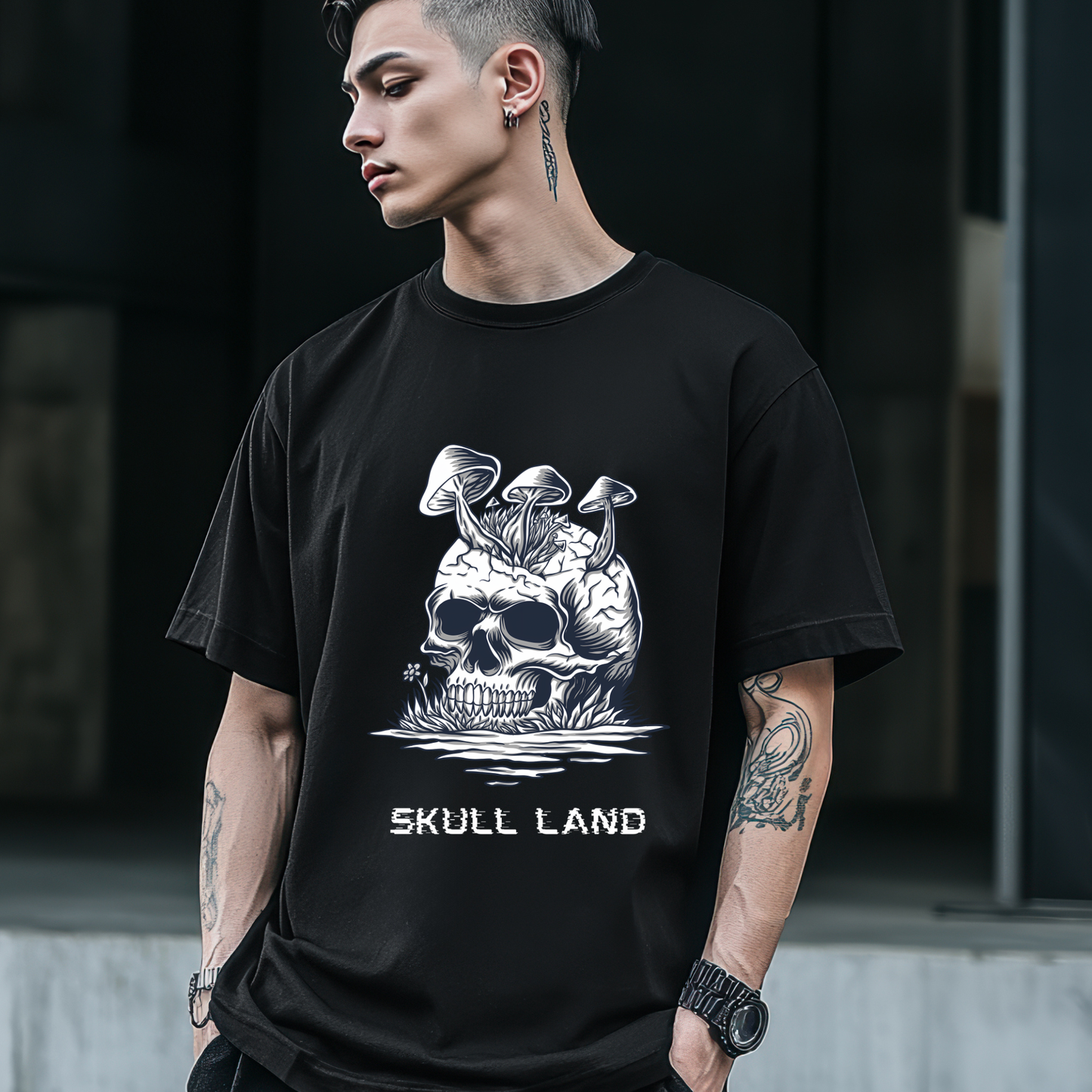Skull Land Skull Mushroom Gothic Oversized T-shirt