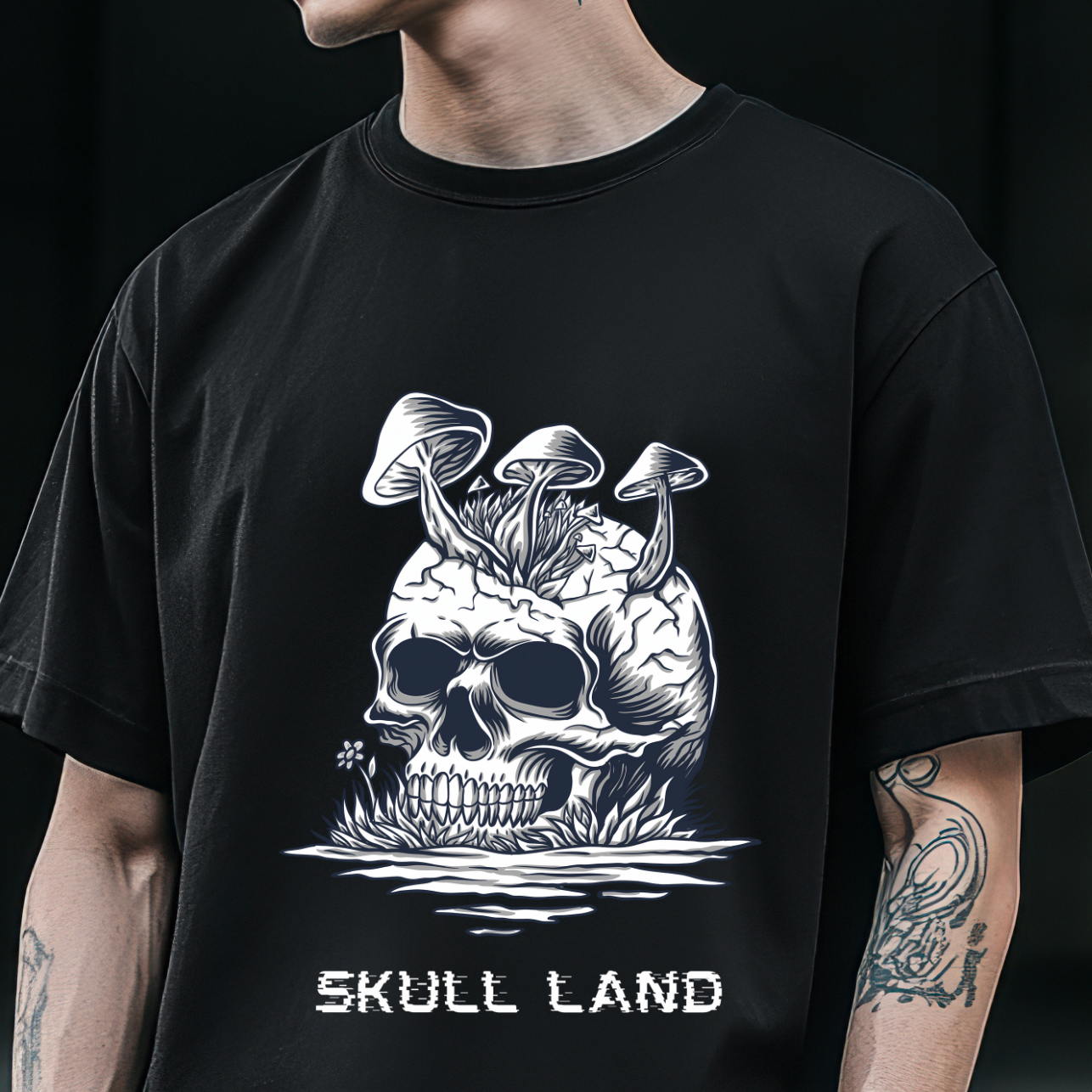 Skull Land Skull Mushroom Gothic Oversized T-shirt